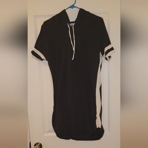 XL short black T-shirt dress with hood and white stripes on the side